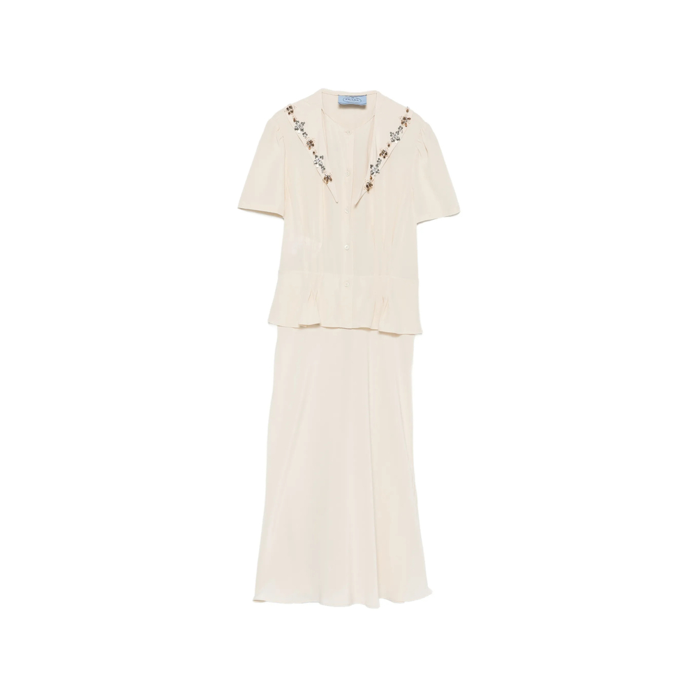 Prada Crystal-embellished Peplum-waist Midi Dress