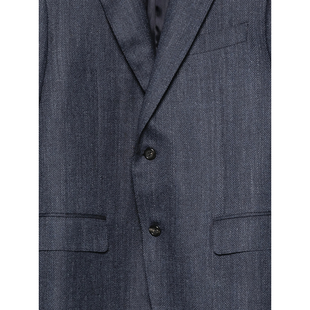 Herringbone-Pattern Notch-Lapels Jacket
