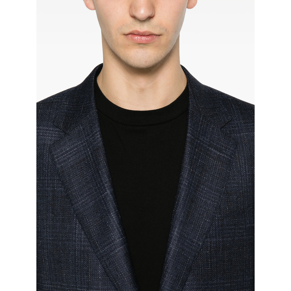 Check-Pattern Notched-Lapel Blazer