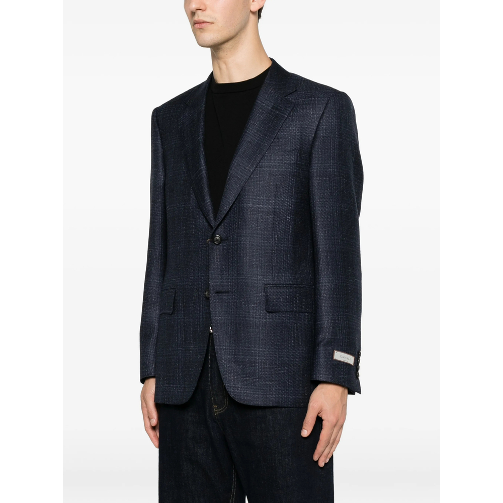 Check-Pattern Notched-Lapel Blazer