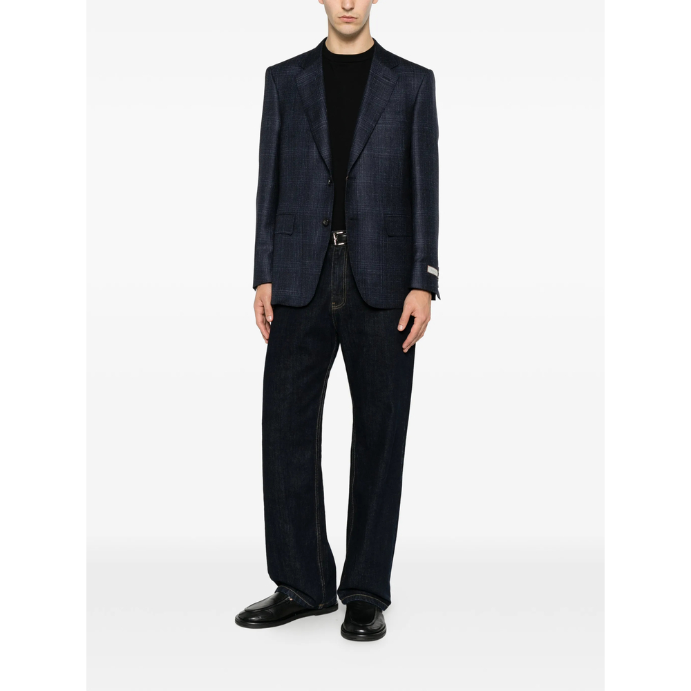 Check-Pattern Notched-Lapel Blazer