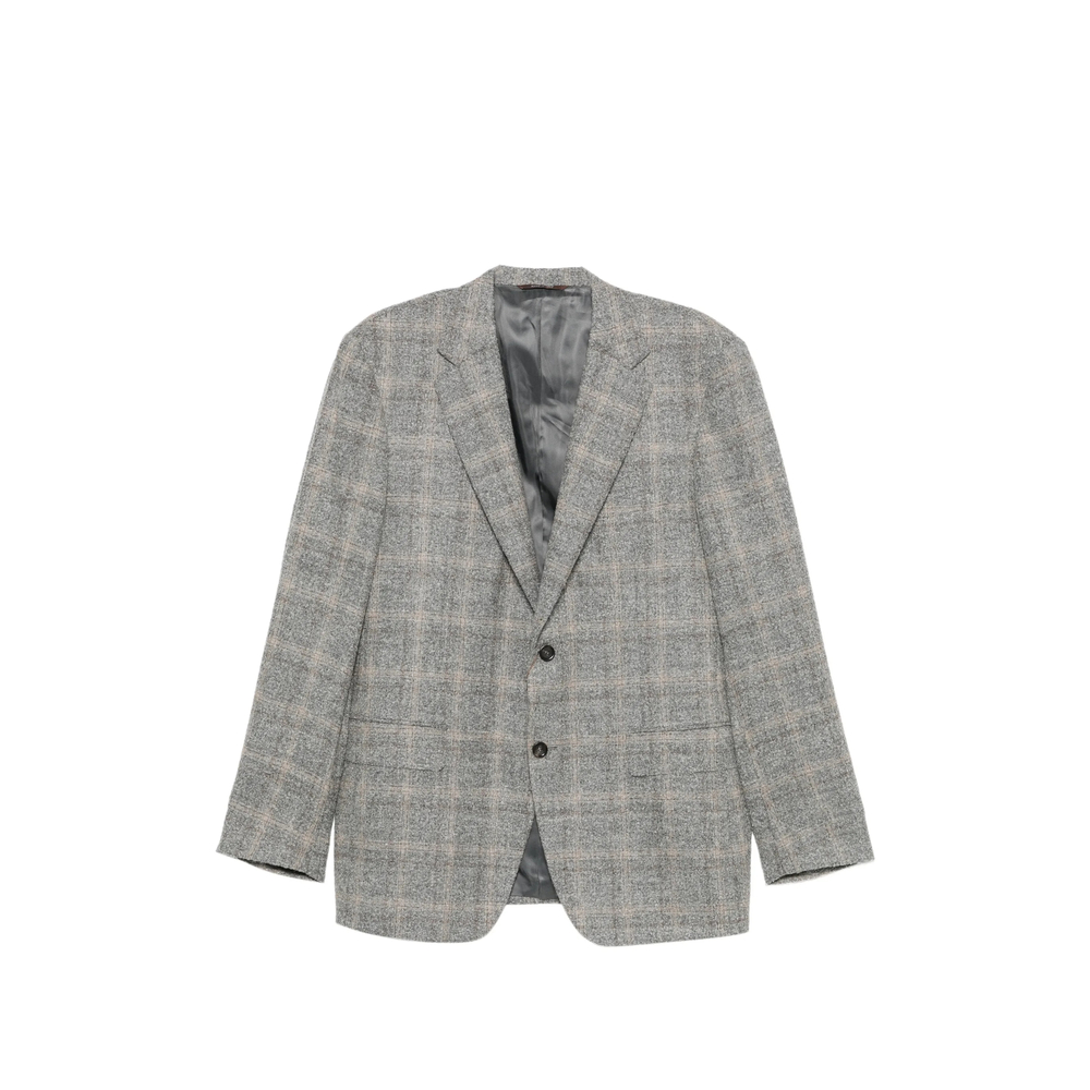 Canali Check-pattern Single-breasted Blazer In Gray
