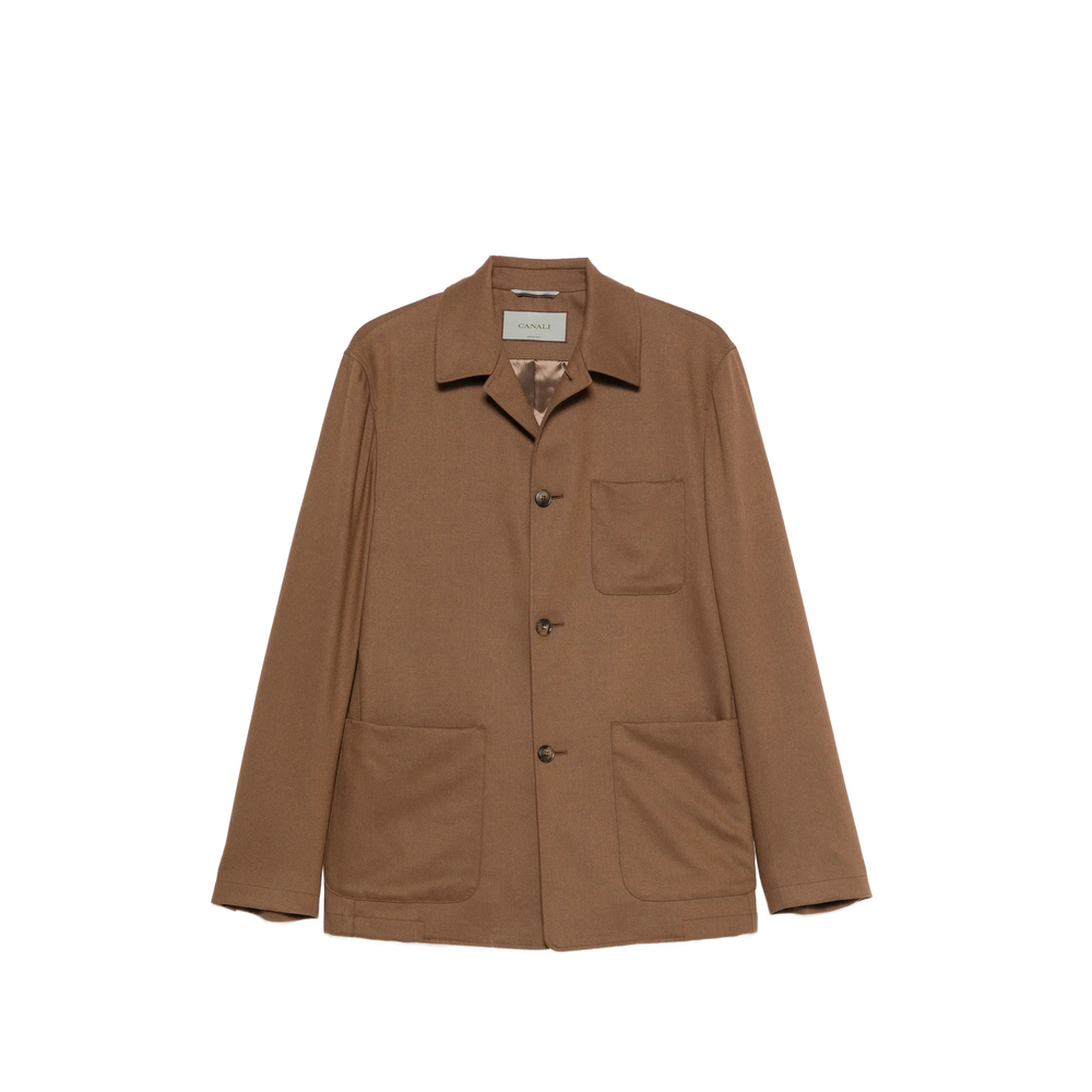 Canali Stretch-wool Chore Overshirt In Brown