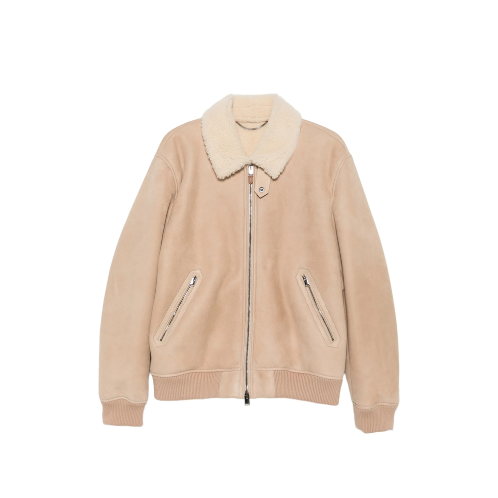 Canali Shearling-collar Leather Jacket