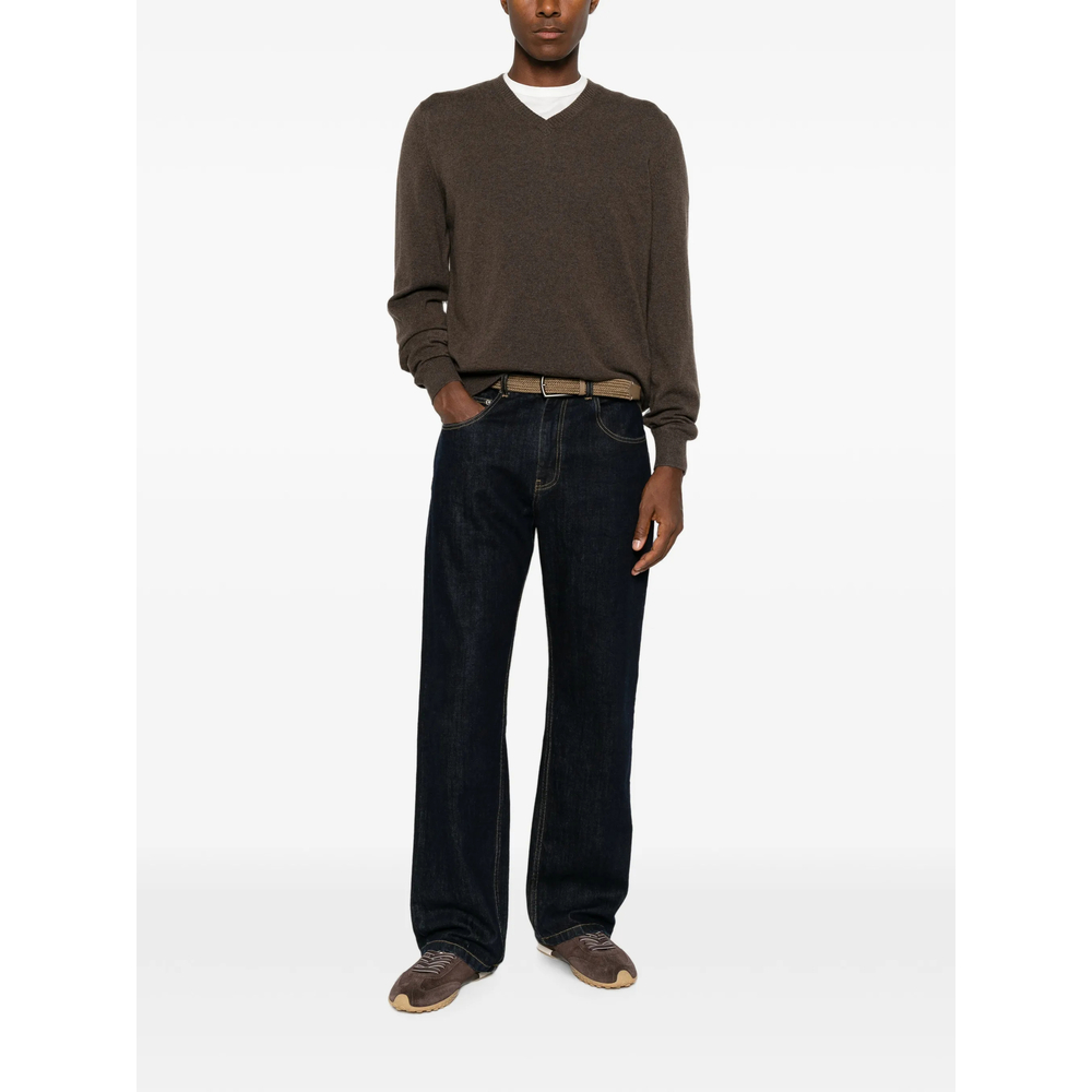 V-Neck Ribbed-Trim Sweater