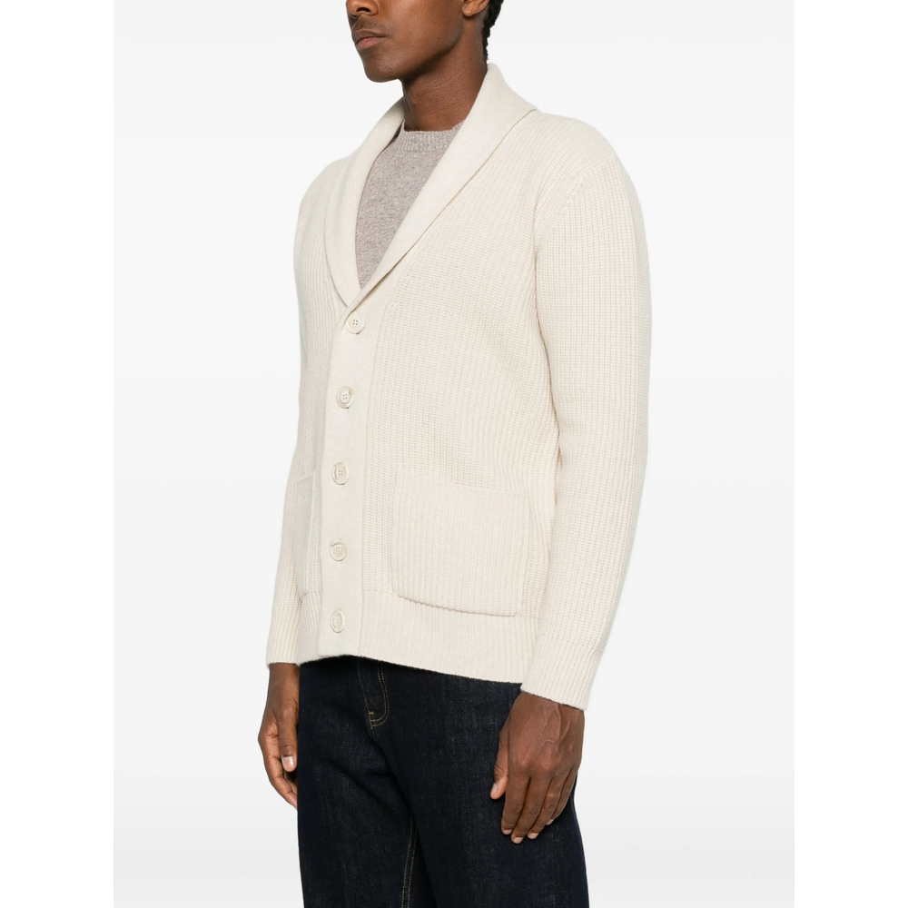 Ribbed-Knit Shawl-Collar Cardigan