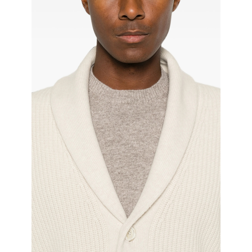 Ribbed-Knit Shawl-Collar Cardigan
