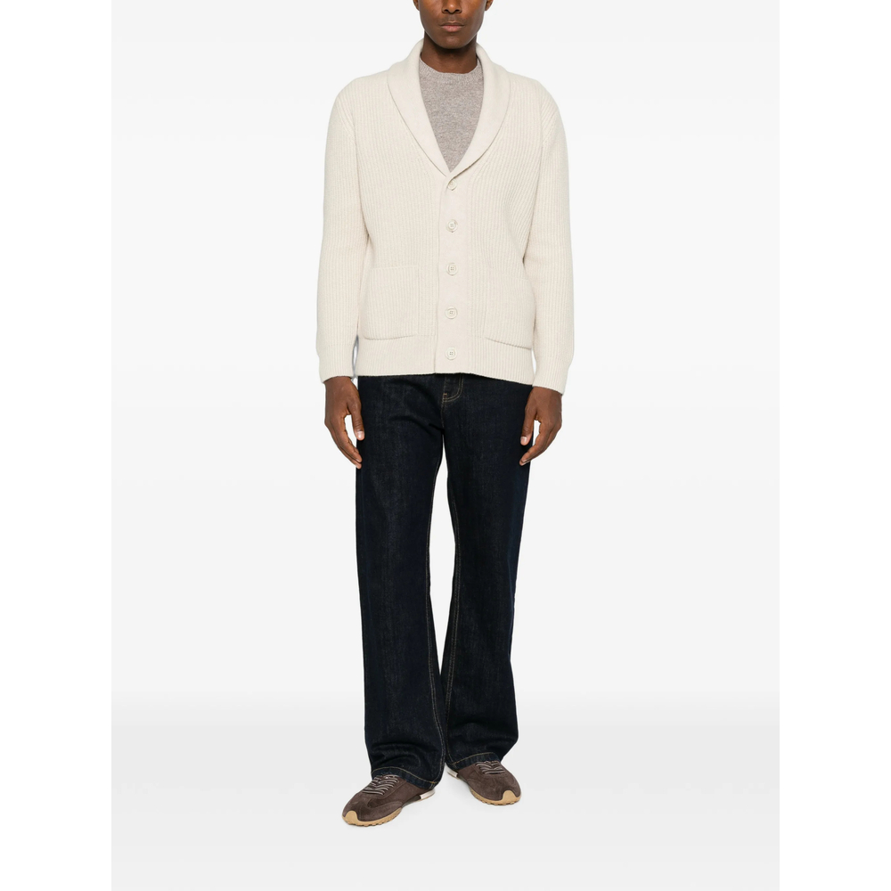 Ribbed-Knit Shawl-Collar Cardigan