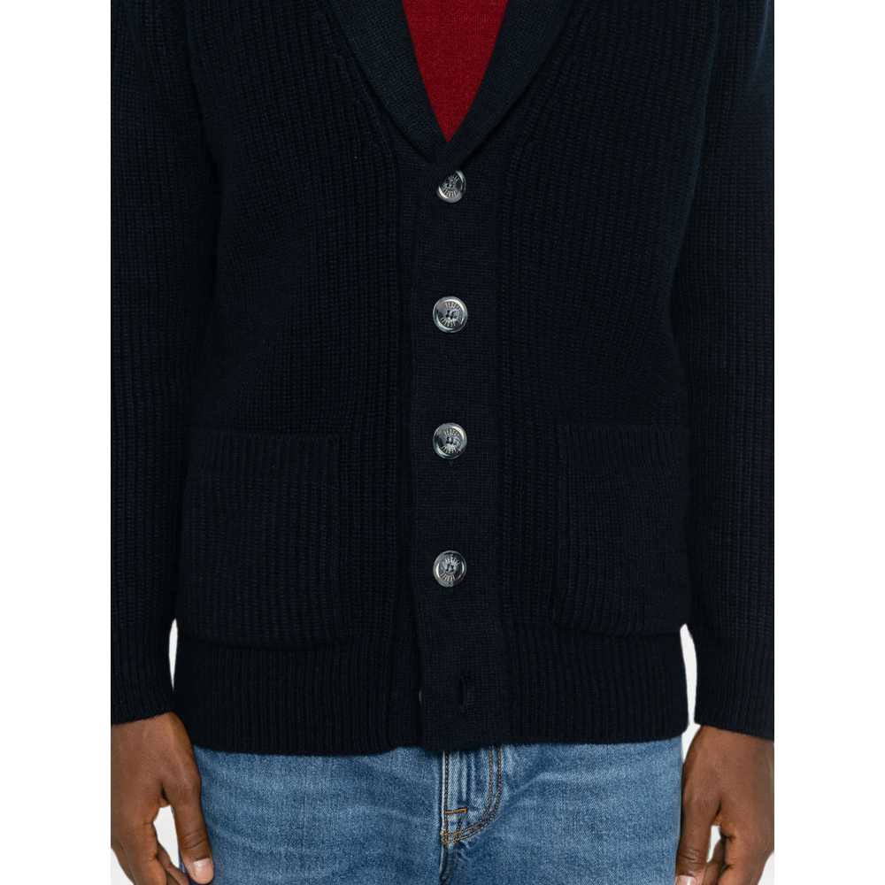 Ribbed-Knit Shawl-Collar Cardigan
