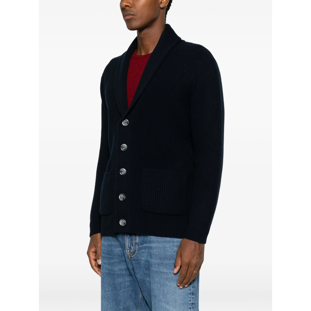 Ribbed-Knit Shawl-Collar Cardigan