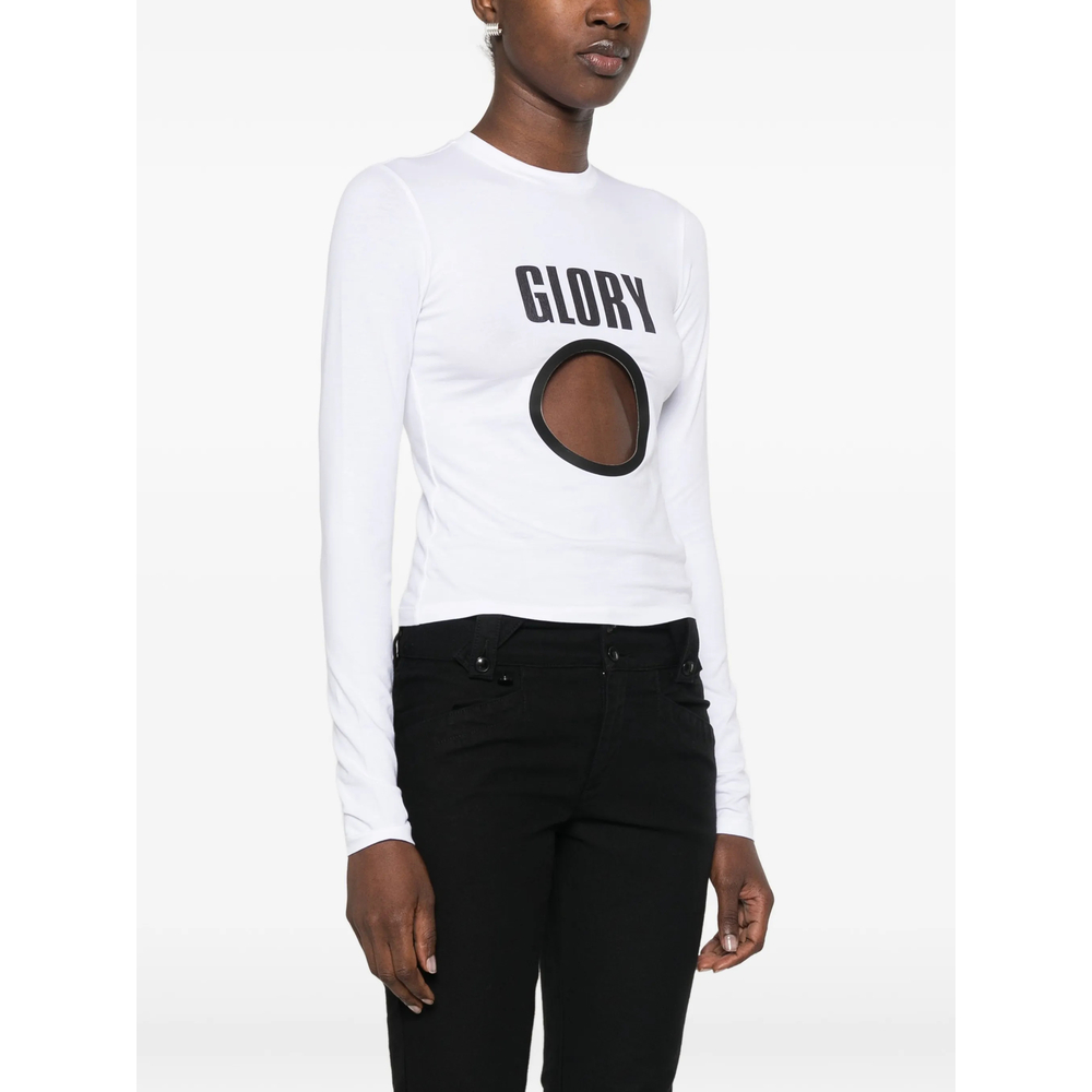 Cut-Out Slogan-Print T-Shirt