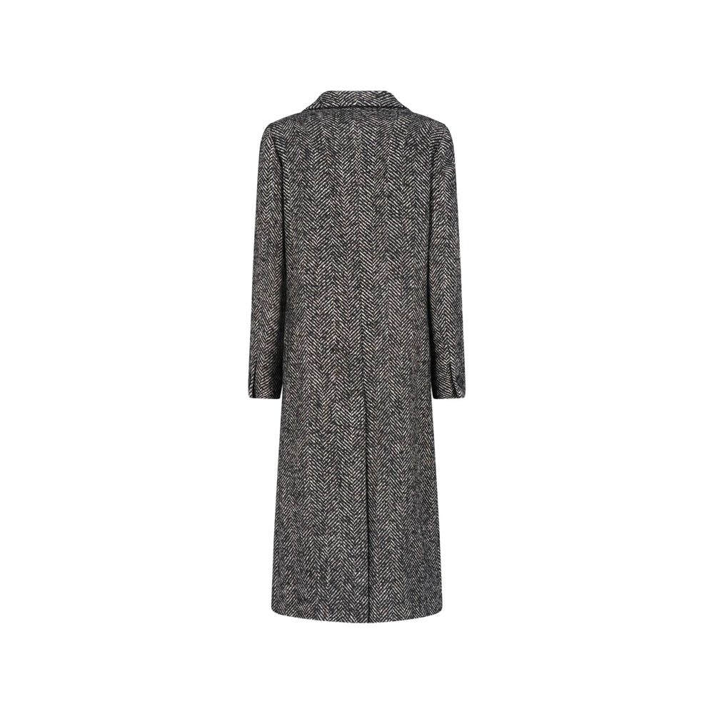 Herringbone-Pattern Double-Breasted Coat