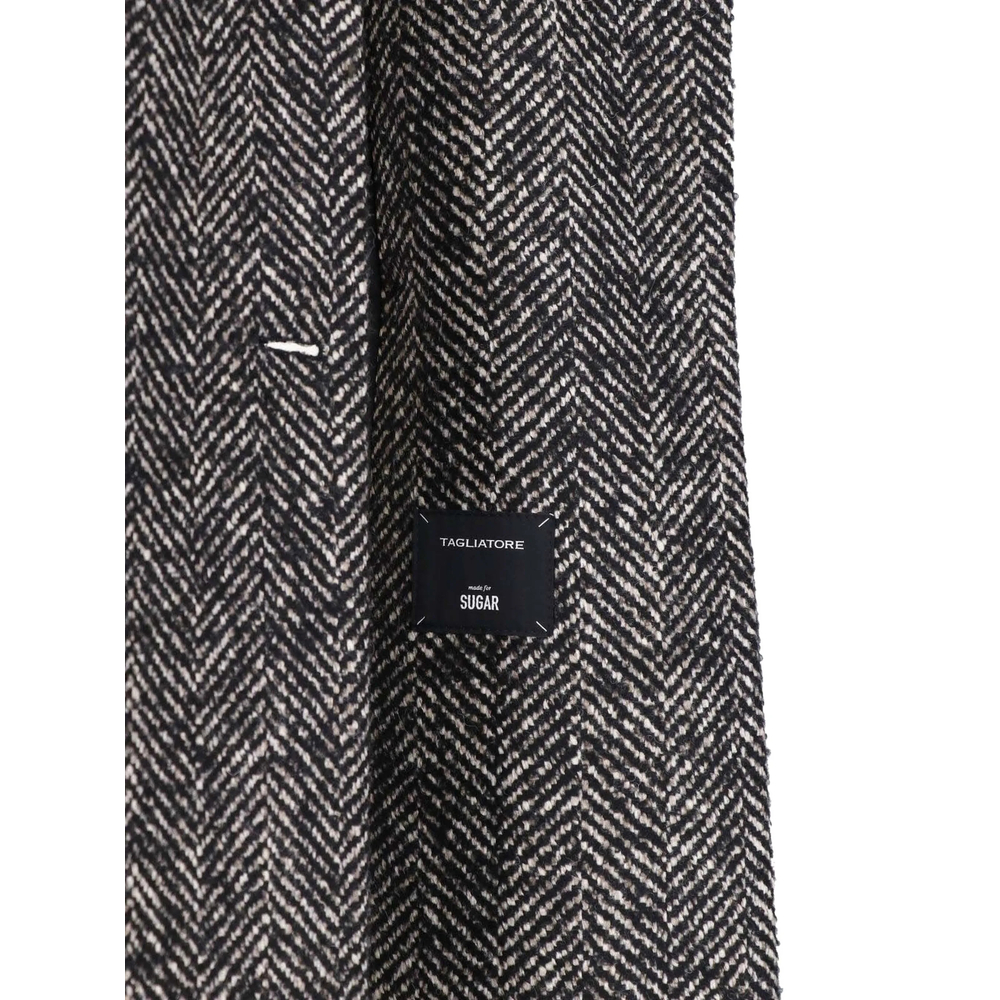 Herringbone-Pattern Double-Breasted Coat