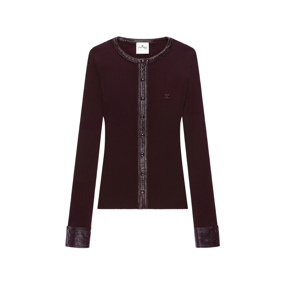 Courrèges Vinyl-trim Ribbed-knit Cardigan