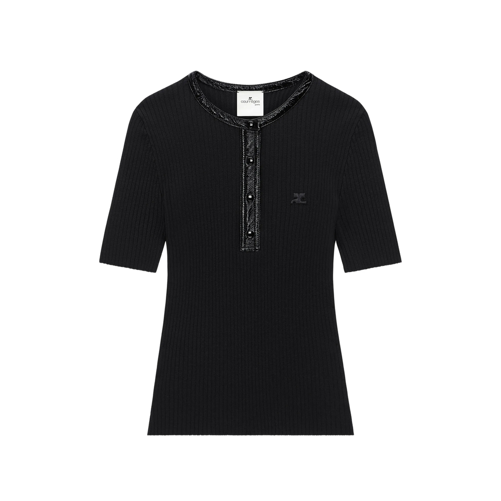 Courrèges Ribbed-knit Vinyl-trim Sweater