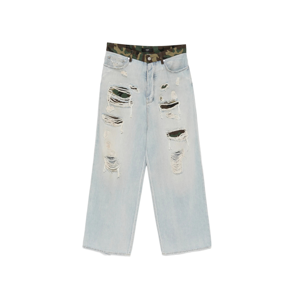 Amiri Distressed-detail Camouflage-pattern Jeans