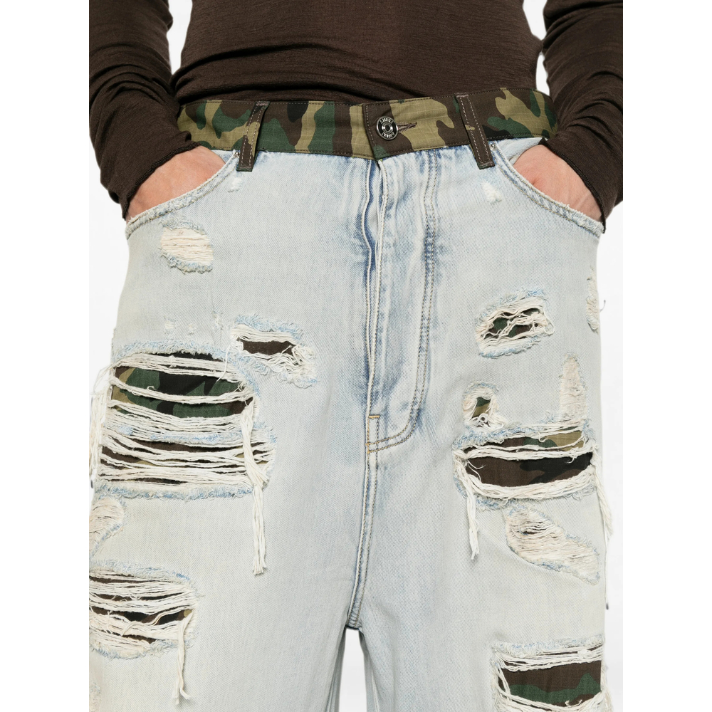 Distressed-Detail Camouflage-Pattern Jeans