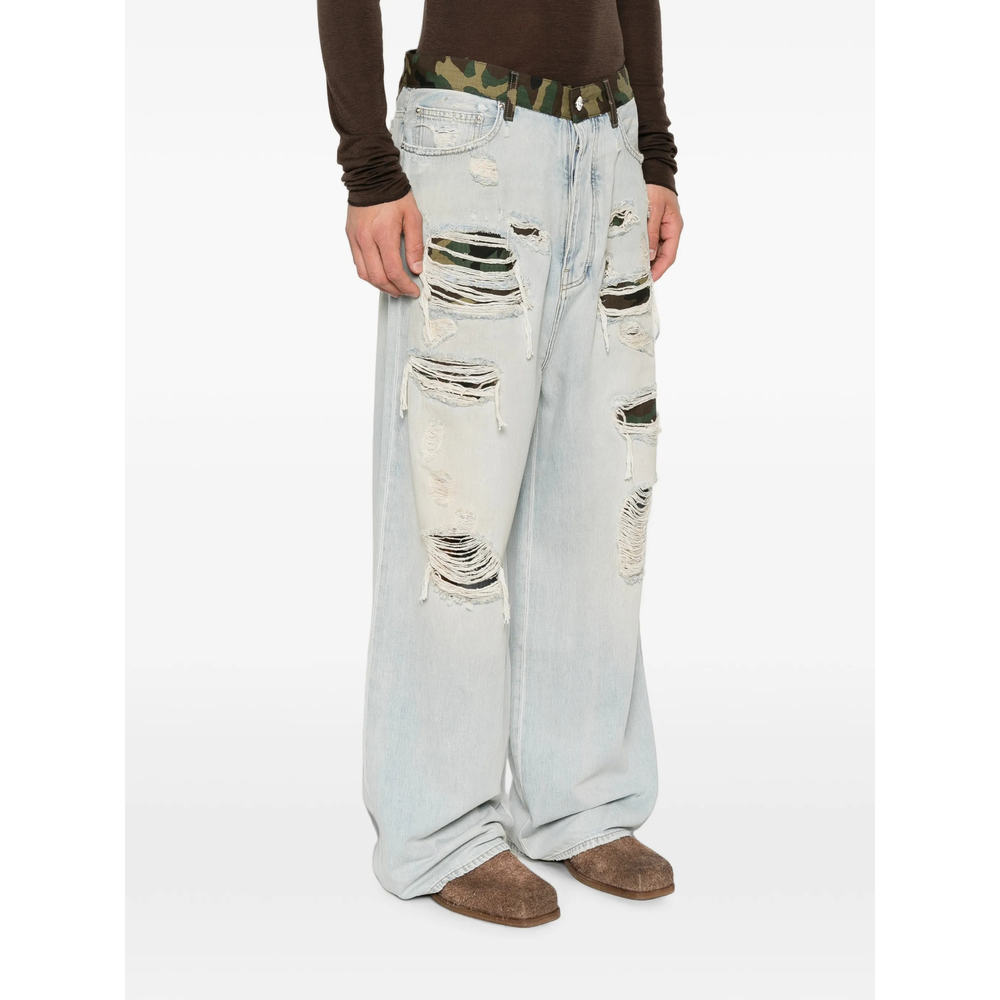 Distressed-Detail Camouflage-Pattern Jeans