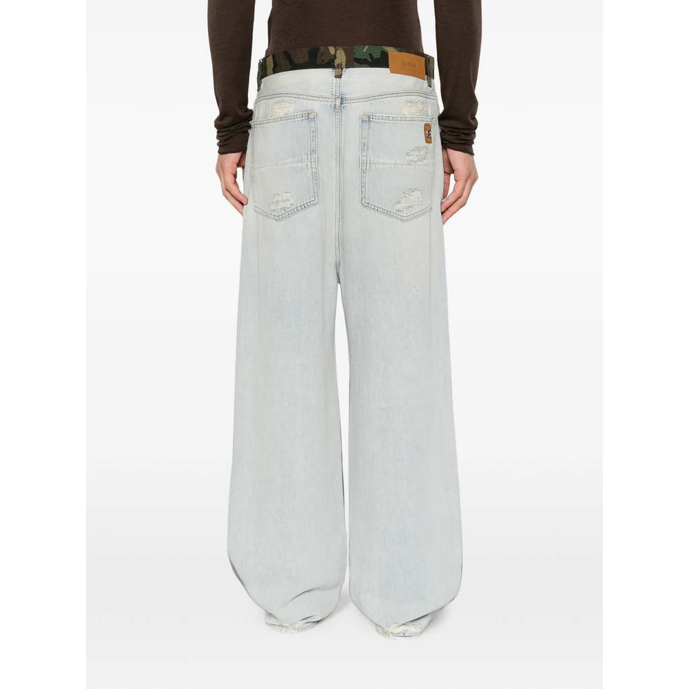 Distressed-Detail Camouflage-Pattern Jeans