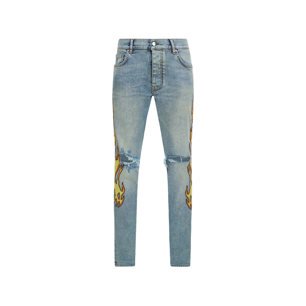 Amiri Flames Emb Skinny Jeans