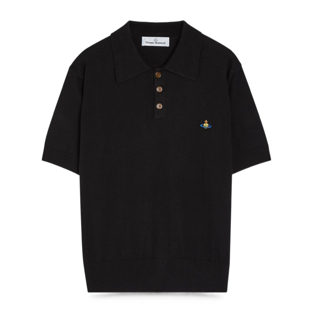 Embroidered-Motif Ribbed-Trim Polo Shirt