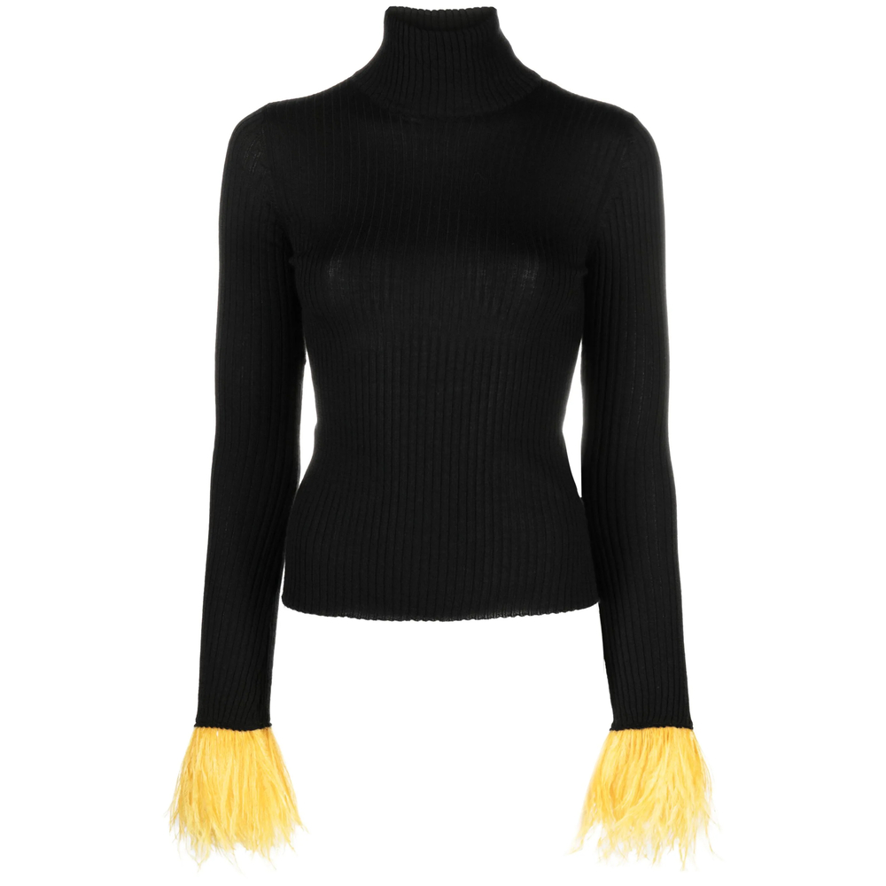 La Doublej Feather-cuff Ribbed-knit Jumper