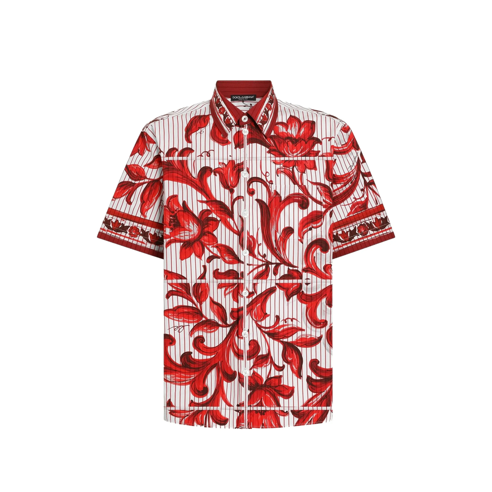 Dolce & Gabbana Majolica-print Striped Poplin Hawaii Shirt