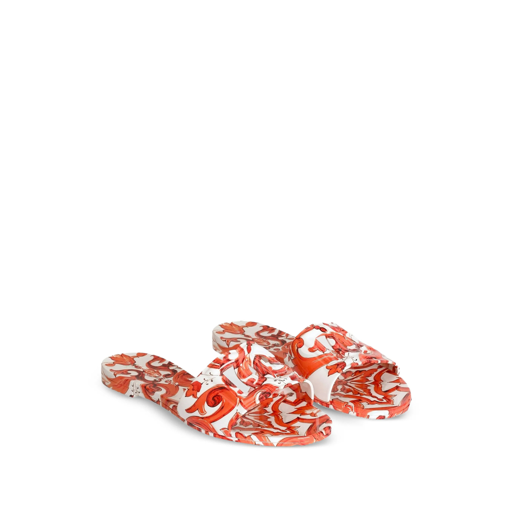 Majolica-Print Rubber Beachwear Slides