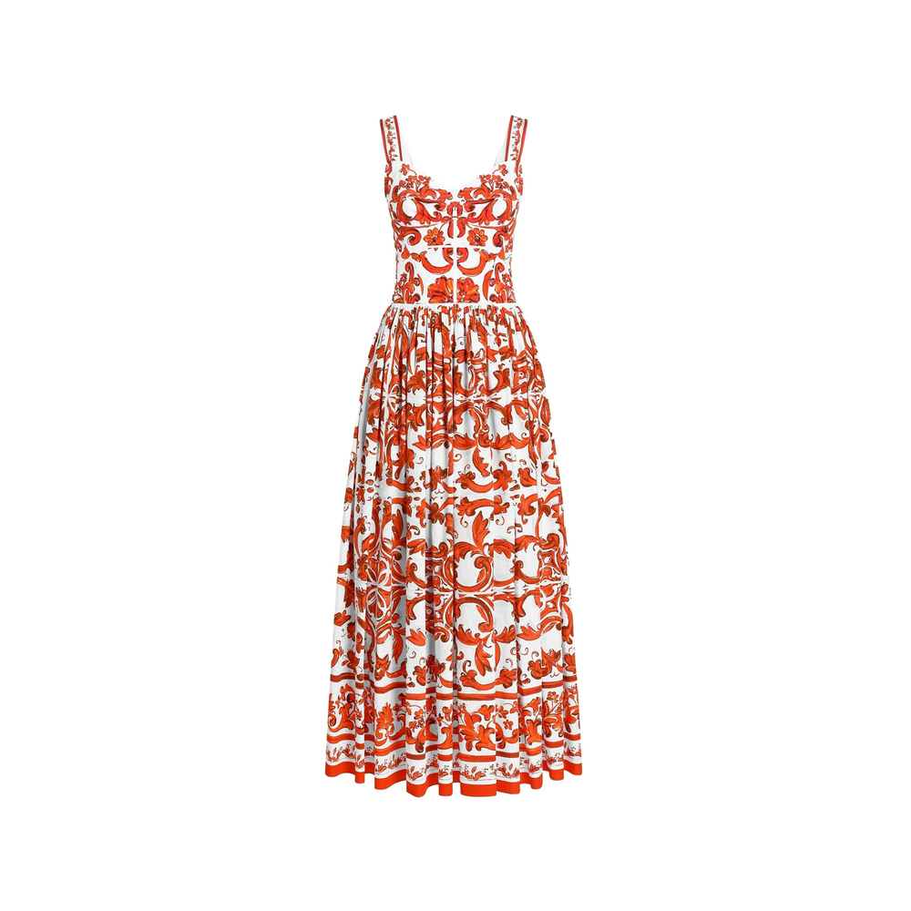 Dolce & Gabbana Majolica-print Long Poplin Dress