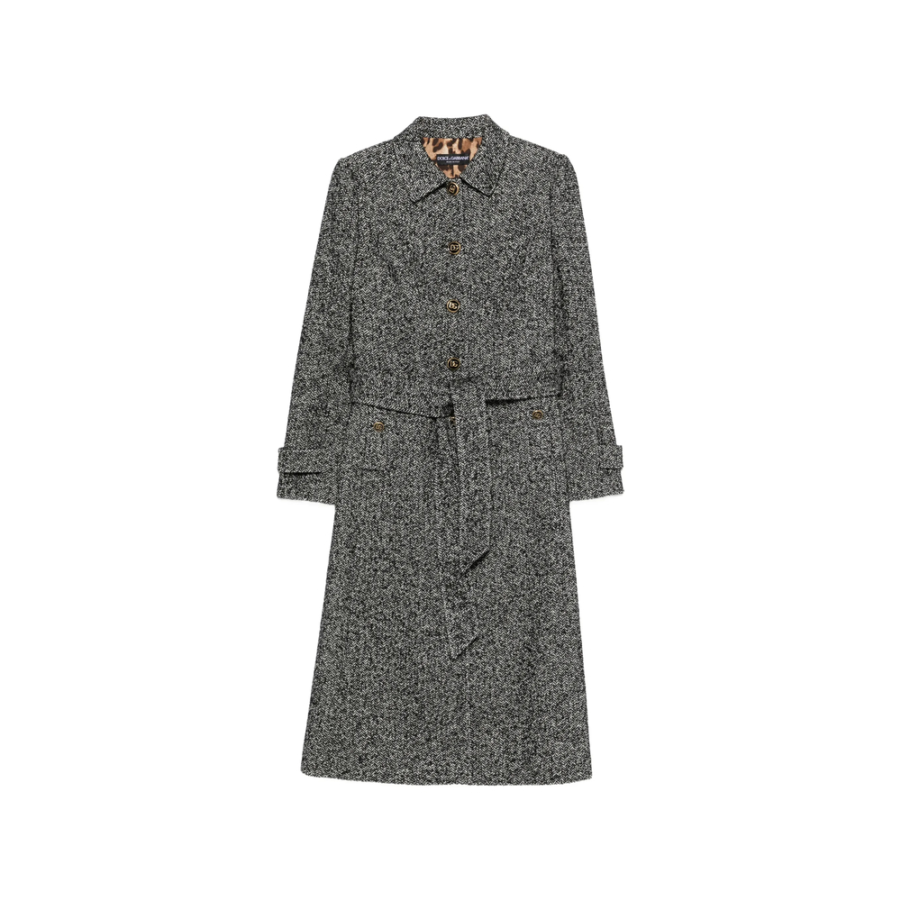 Dolce & Gabbana Herringbone-pattern Belted Single-breasted Coat