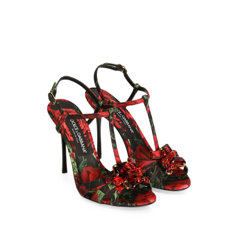 Rose-Print Brocade Sandals