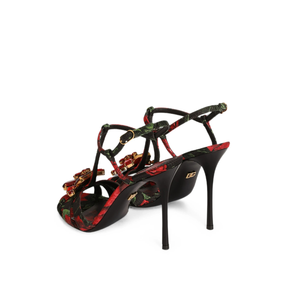 Rose-Print Brocade Sandals