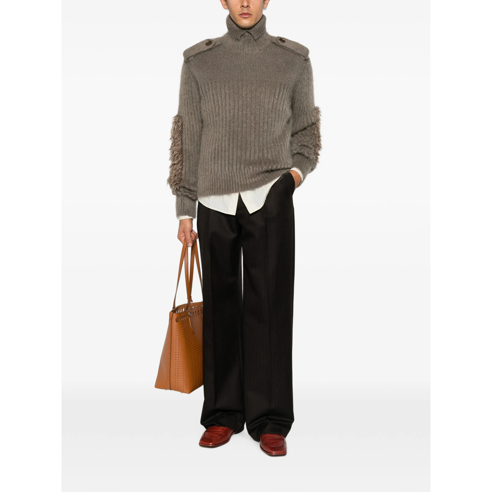 Herringbone-Pattern Wide-Leg Trousers