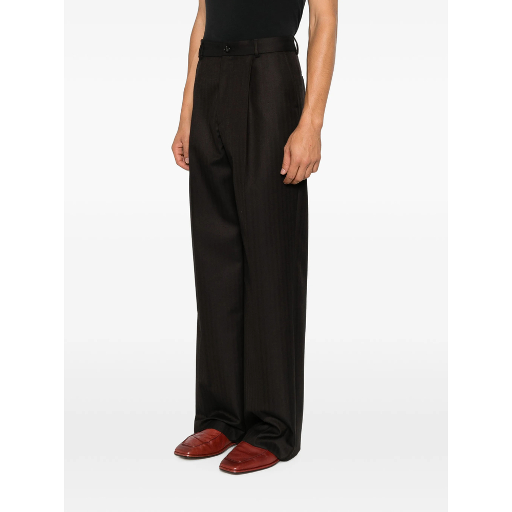 Herringbone-Pattern Wide-Leg Trousers