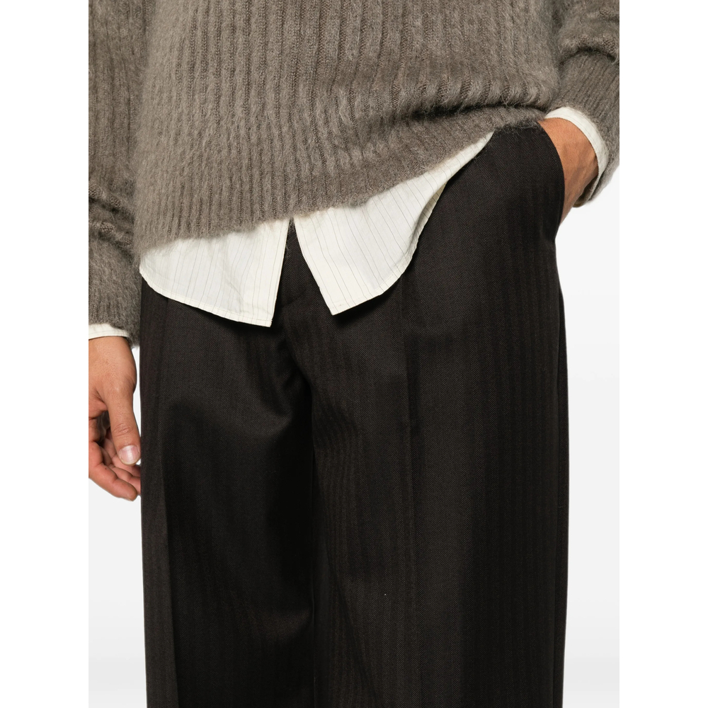 Herringbone-Pattern Wide-Leg Trousers