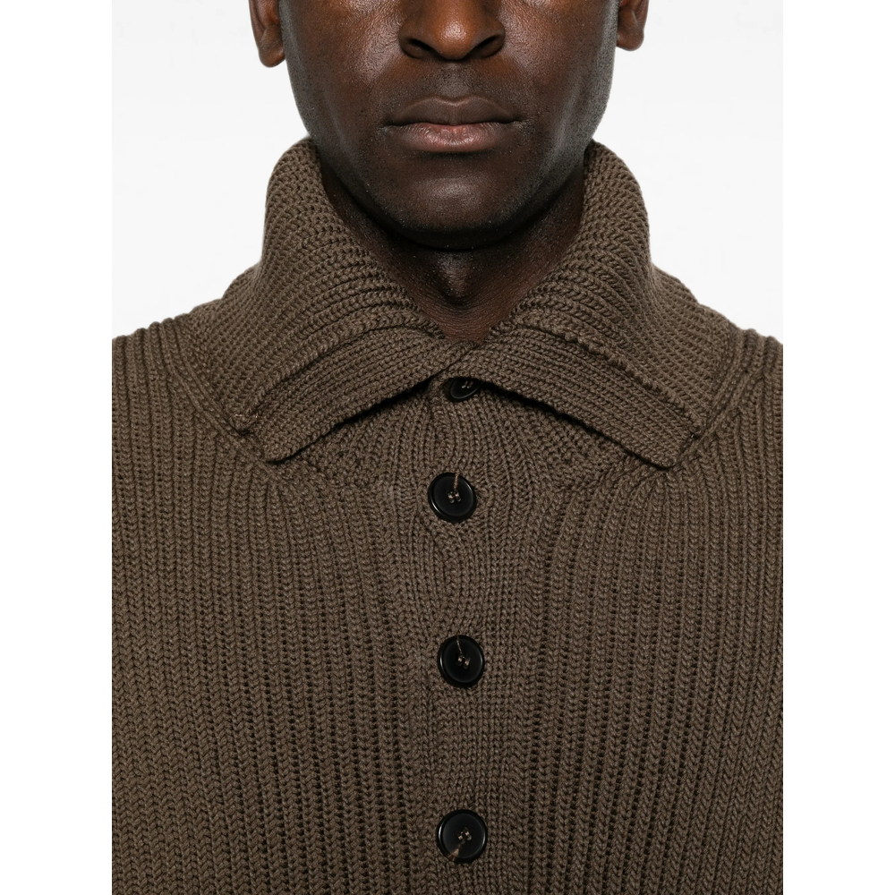 Ribbed-Knit Button-Up Sweater