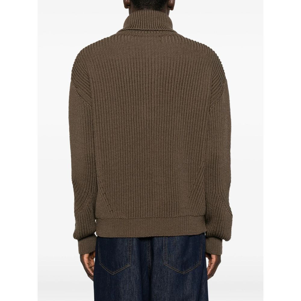 Ribbed-Knit Button-Up Sweater