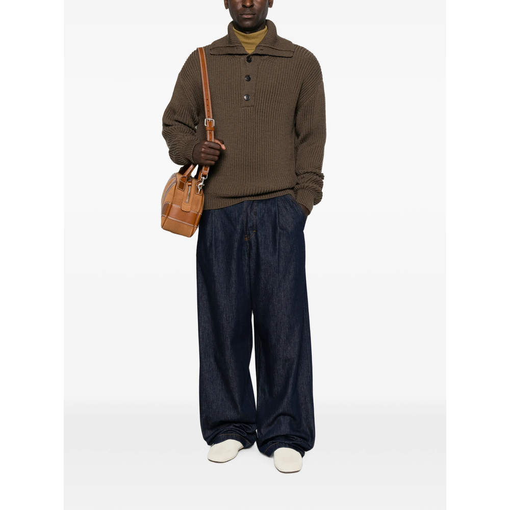 Ribbed-Knit Button-Up Sweater