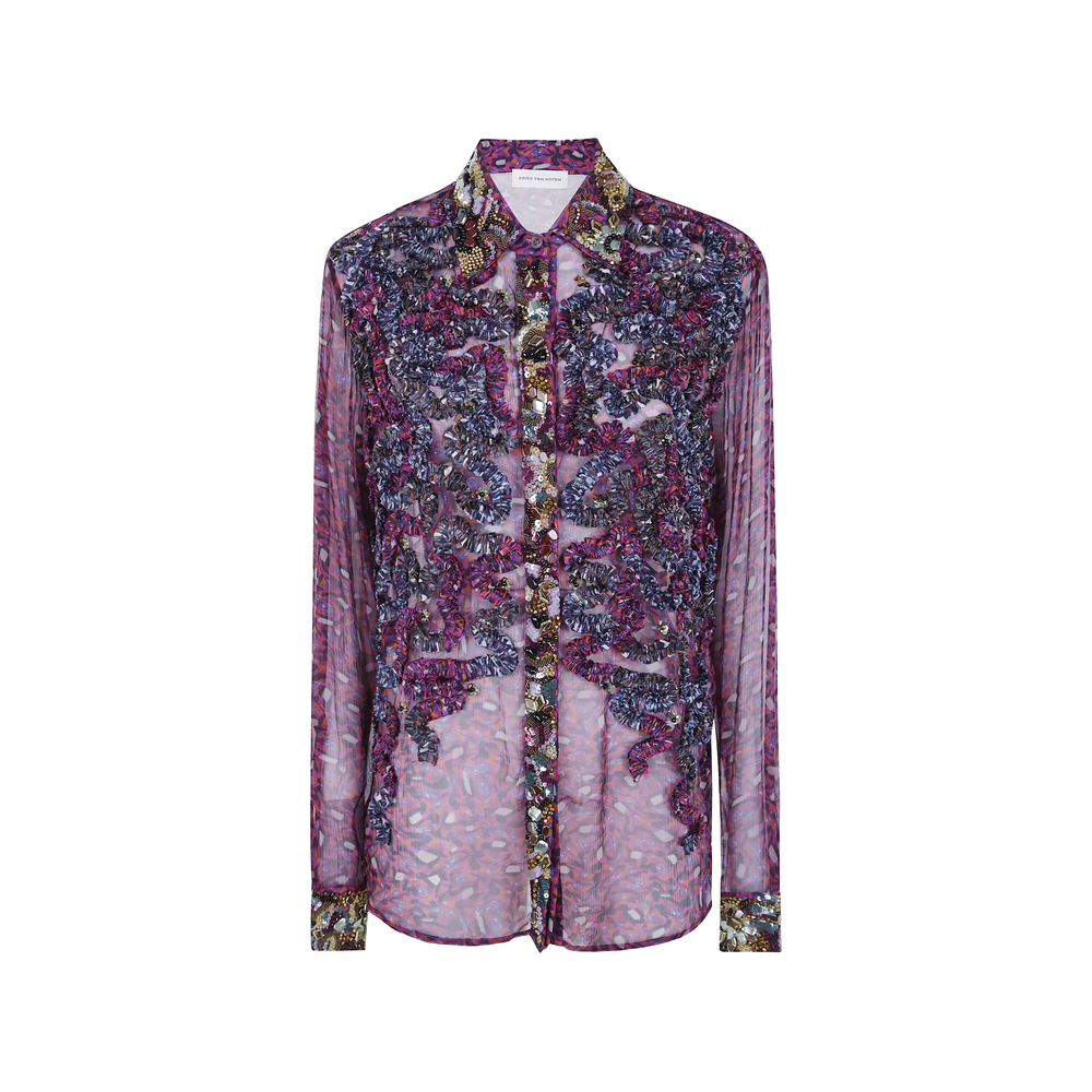 Dries Van Noten Sequin-embellished Ruffled Shirt In Multi
