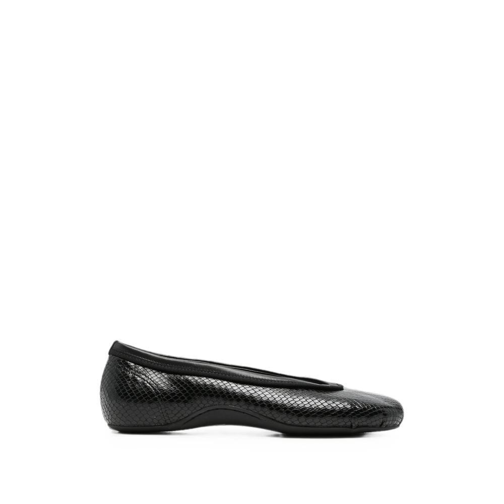 Dries Van Noten Round-toe Snake-effect Ballet Flats In Black