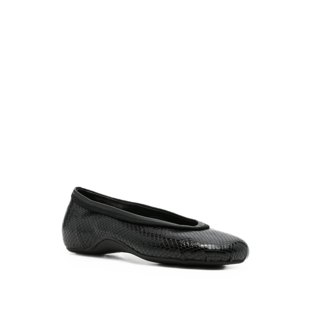 Round-Toe Snake-Effect Ballet Flats