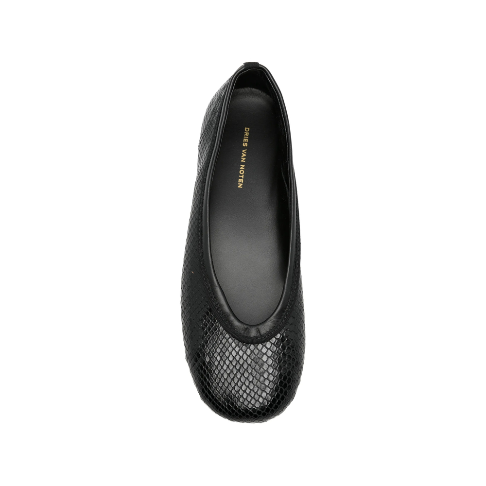 Round-Toe Snake-Effect Ballet Flats