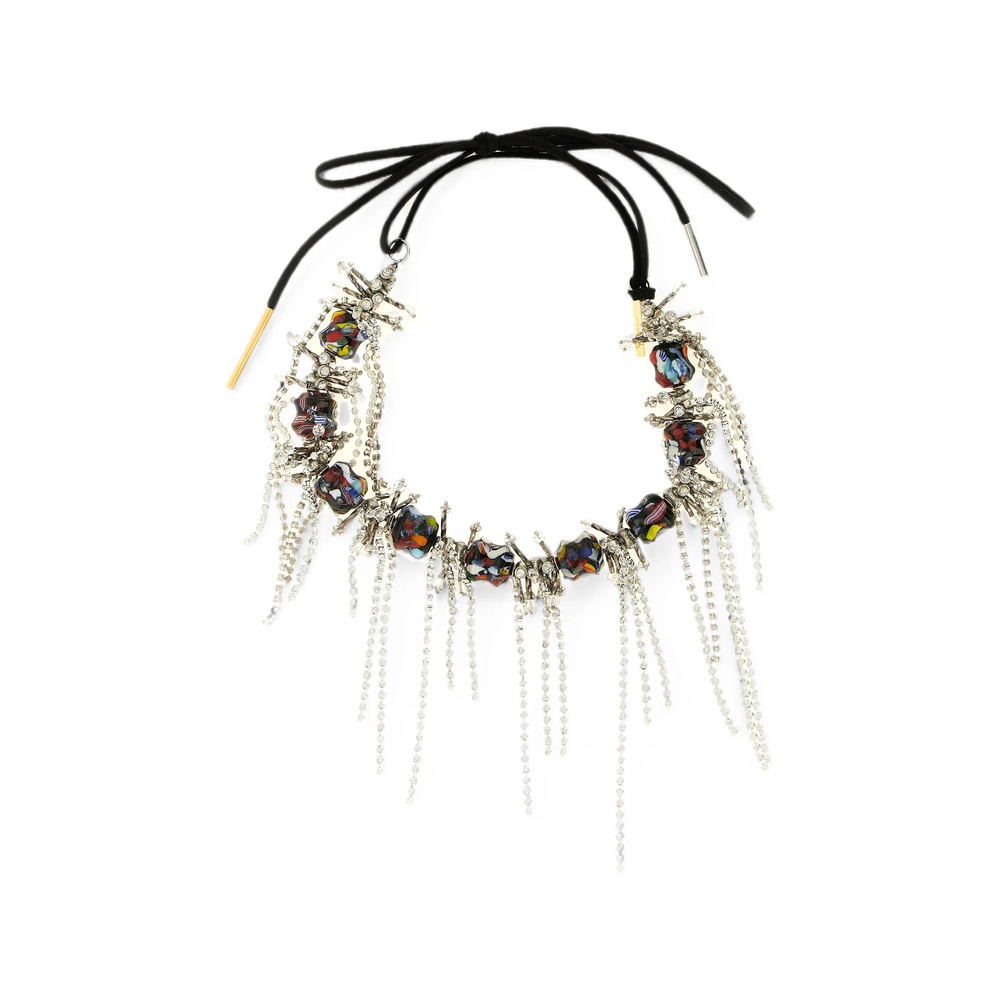 Dries Van Noten Statement Bead-embellished Necklace In Silver