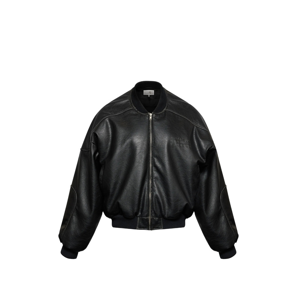 Mm6 Maison Margiela Faux Leather Jacket With Rib-knit Trim