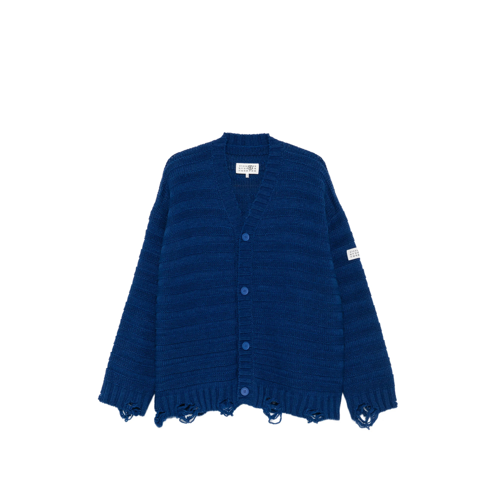 Mm6 Maison Margiela Distressed Horizontal-stripe Cardigan