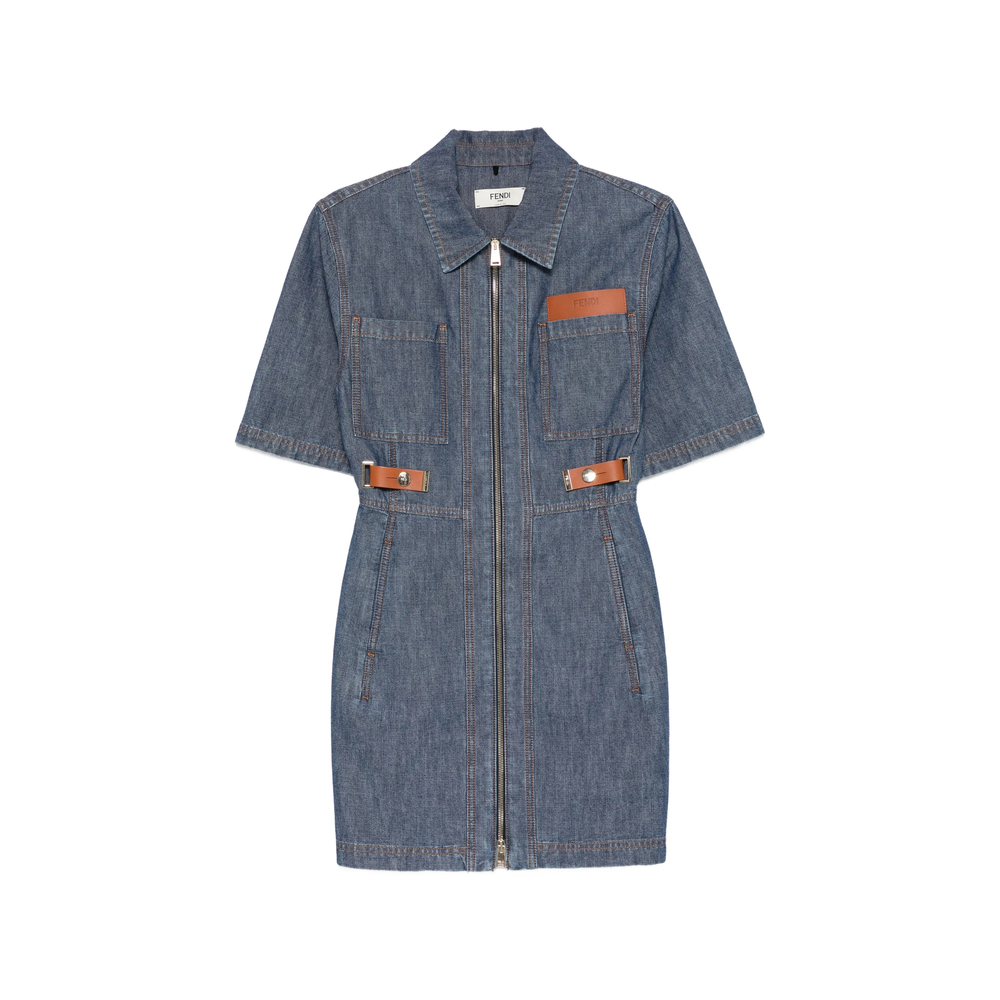 Fendi Leather-trim Zip-up Dress