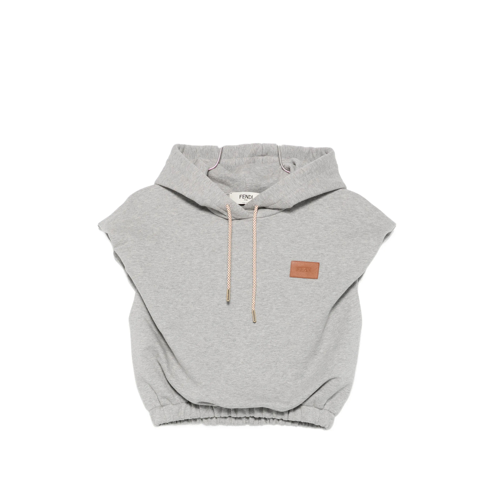 Fendi Logo-patch Sleeveless Hoodie In Gray