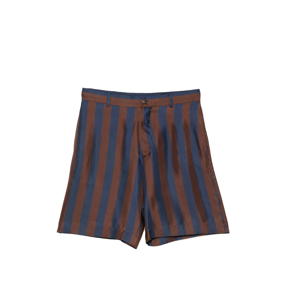 Fendi Navy Blue And Brown Pequin Silk Shorts
