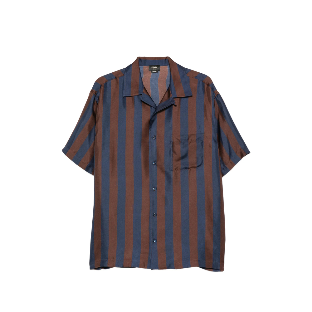 Fendi Brown And Navy Blue Pequin Silk Shirt
