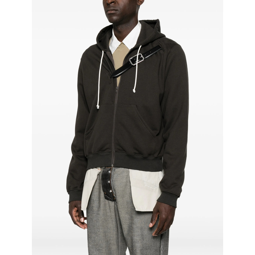 Belt-Detail Zip-Up Hoodie